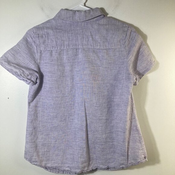 Womens Kim Rogers Linen Blend Button Shirt Short Sleeve S Bluish Purple White - Picture 2 of 8